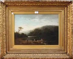 Henri Piéron, Woman near Cattle on the Bank of a River within a Landscape, oil on canvas