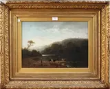 Henri Piéron, Woman near Cattle on the Bank of a River within a Landscape, oil on canvas