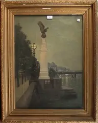 Alex MacLean, View along the Thames Embankment with the R.A.F. Memorial, oil on canvas