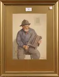 Frederick James McNamara Evans, Portrait of a Fisherman winding a Fishing Line, watercolour