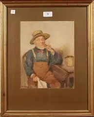 Frederick James McNamara Evans, Three-quarter Length Portrait of a Fisherman smoking a Clay Pipe, watercolour over pencil