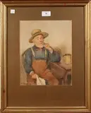 Frederick James McNamara Evans, Three-quarter Length Portrait of a Fisherman smoking a Clay Pipe, watercolour over pencil