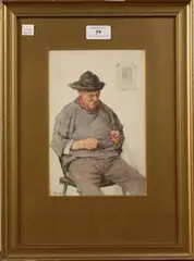 Frederick James McNamara Evans, Portrait of a Fisherman examining a Hook, watercolour