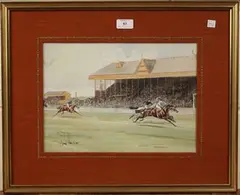 John Beer, The Struggle for the Cambridgeshire' and 'Finish for the Cesarewitch Stakes, Black Sand Winning, 1902, a pair of watercolours with gouache