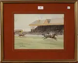 John Beer, The Struggle for the Cambridgeshire' and 'Finish for the Cesarewitch Stakes, Black Sand Winning, 1902, a pair of watercolours with gouache