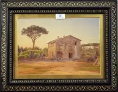 Salomon Corrodi, Two Figures outside a Villa, watercolour over pencil