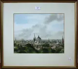 Ken J. Messer, View of the Oxford Skyline, watercolour and gouache