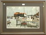 Edward Wesson, View of Moored Boats in a Harbour