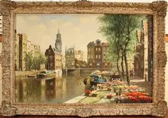 H. ten Hoven, View of a Flower Market, Amsterdam, oil on canvas