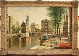 H. ten Hoven, View of a Flower Market, Amsterdam, oil on canvas