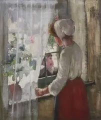 James Quinn, Two Children looking at each other through a Window, 1903, oil on canvas