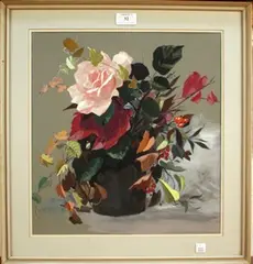 Edith Hilder, Still Life Study of a Winter Rose and Foliage, watercolour and gouache