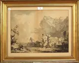 Mother and Children with Shepherd, Flock and Animals by Philip Jakob II de Loutherbourg, 1784, monochrome watercolour, sold Sep 2012