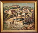 Henry Samuel Merritt, Cadgwith No 4' (View of the Cornish Fishing Village with Figures near Beached Boats), oil on canvas