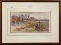 Claude H. Rowbotham, Figure walking along the Bank of a River, possibly Marlow, 1900, watercolour over pencil