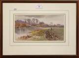 Claude H. Rowbotham, Figure walking along the Bank of a River, possibly Marlow, 1900, watercolour over pencil
