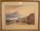 Henry Earp Senior, Cattle on a Path beside a Loch, watercolour