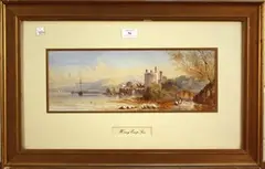 Henry Earp Senior, View of a Riverside Castle, watercolour and gouache