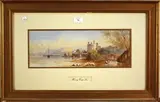 Henry Earp Senior, View of a Riverside Castle, watercolour and gouache