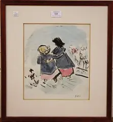 Elinor Bellingham-Smith, Study of Two Girls, watercolour and ink
