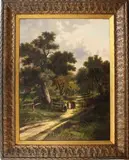 Abraham Hulk Junior, Girl standing beside a Gate on a Woodland Track, oil on canvas