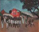 Charles Freegrove Winzer, Cholera Goddess Procession' (Figures in an Indian or Sri Lankan Rural Landscape), 1928, oil on board