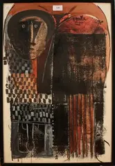 Zerihun Yetmgeta, Figure Study, 1970, watercolour and gouache over a printed base