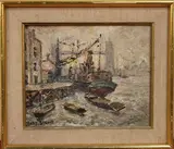 Adolphe Clary-Baroux, View of the River Thames with Tower Bridge in the distance, oil on board