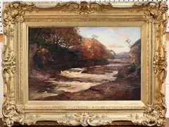 Landscape with Angler on the Bank of a River by Joseph Malachy Kavanagh, oil on canvas, sold Jun 2012