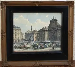Paul Kaspar, View of the Flower Market at the Am Hof Square, Vienna, 1924, watercolour and ink
