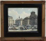 Paul Kaspar, View of the Flower Market at the Am Hof Square, Vienna, 1924, watercolour and ink
