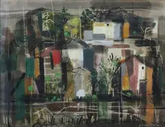 John Piper, Town on the Charente, mixed media