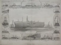 George Henry Andrews, History of Steam Navigation' (View of the S.S. Great Eastern surrounded by titled vignettes of other Steamships), monochrome watercolour with pencil