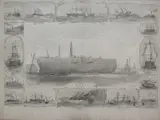 George Henry Andrews, History of Steam Navigation' (View of the S.S. Great Eastern surrounded by titled vignettes of other Steamships), monochrome watercolour with pencil