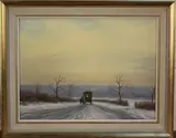 John Foulger, On the Way to Dorking' (View of a Gypsy Caravan in a Snowy Landscape), acrylic on board