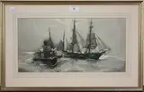 Frank Henry Mason, Sailing Ship and Paddle Steamer on Choppy Waters