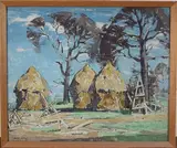 John Guthrie Spence Smith, Angus Stockyard, mixed media on board