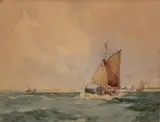 William Hyams, Sailing Vessels in Coastal Waters, watercolour with gouache