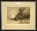 H.M.S. Queen Elizabeth by William Lionel Wyllie, monochrome etching, sold Mar 2012