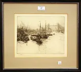 William Lionel Wyllie, View of the Thames with Tower Bridge in the distance