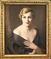 Lewis Baumer, Bust Length Portrait of a Lady wearing a Black Dress, early/mid-20th Century oil on canvas