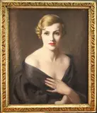 Lewis Baumer, Bust Length Portrait of a Lady wearing a Black Dress, early/mid-20th Century oil on canvas