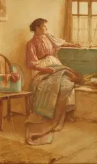 Walter Langley, Young Lady seated at a Window, watercolour