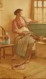 Walter Langley, Young Lady seated at a Window, watercolour