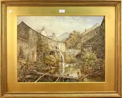 David Harrison, View of the Watermill at Ambleside in the Lake District, Wansfell Mountain in the distance, watercolour