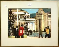 Geoffrey Key, View of Figures in a City, mixed media