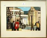 Geoffrey Key, View of Figures in a City, mixed media