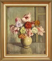 Agnes Goodsir, Still Life Study of Flowers in a Pottery Vase, oil on canvas