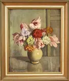 Agnes Goodsir, Still Life Study of Flowers in a Pottery Vase, oil on canvas