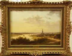 Jan Evert Morel, Continental Landscape with Estuary and Town, oil on panel